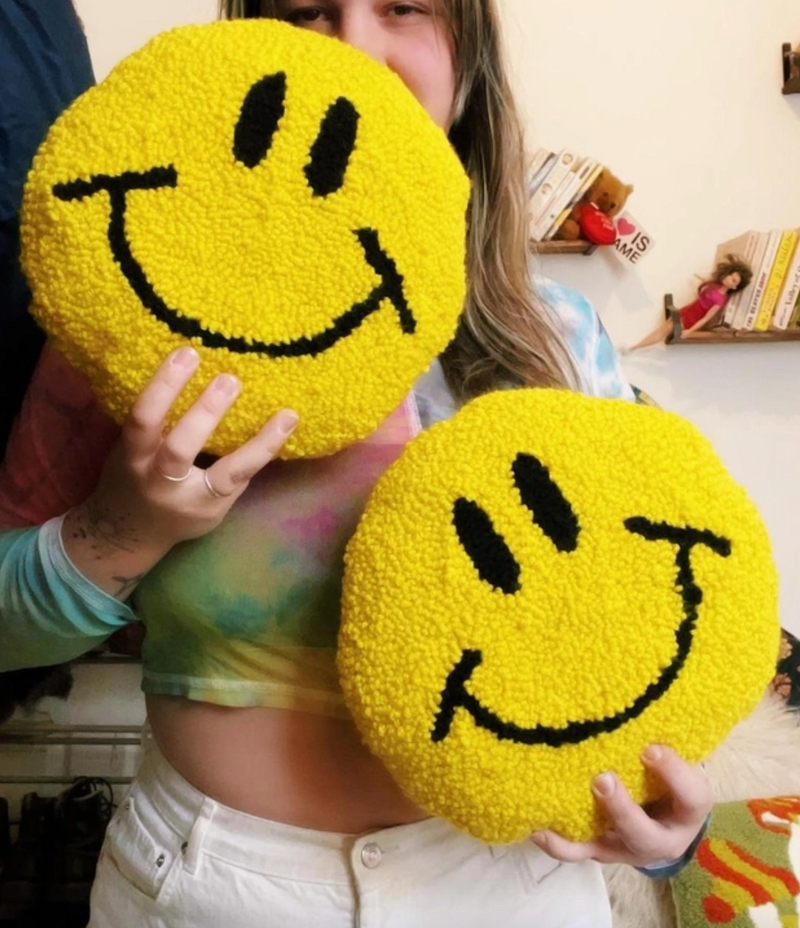 Tufted Smiley Face Pillow