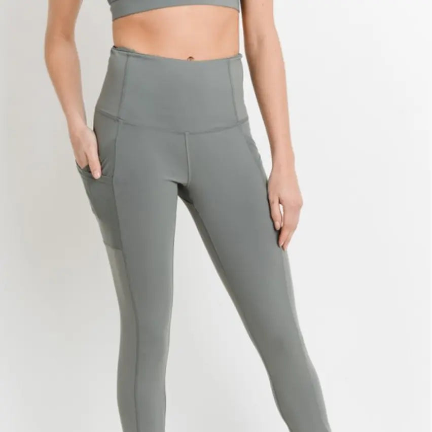 green high-waisted overlay side-pocket leggings 