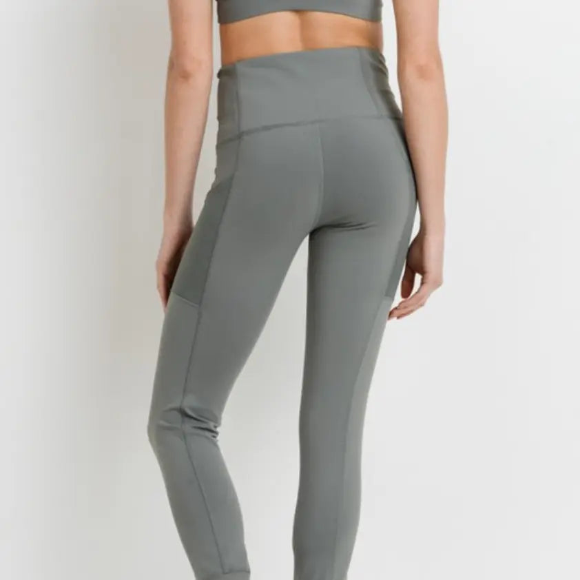 green high-waisted overlay side-pocket leggings 