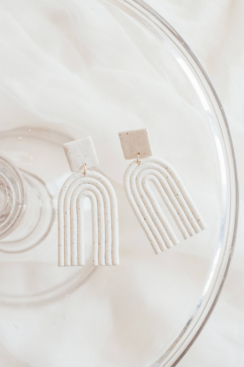 White Statement rainbow clay earrings