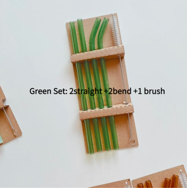 Set of 4 Glass Straws - Green